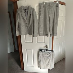 3-piece gray suit jacket w/ matching skirt & cropped pants - size 10 The Limited